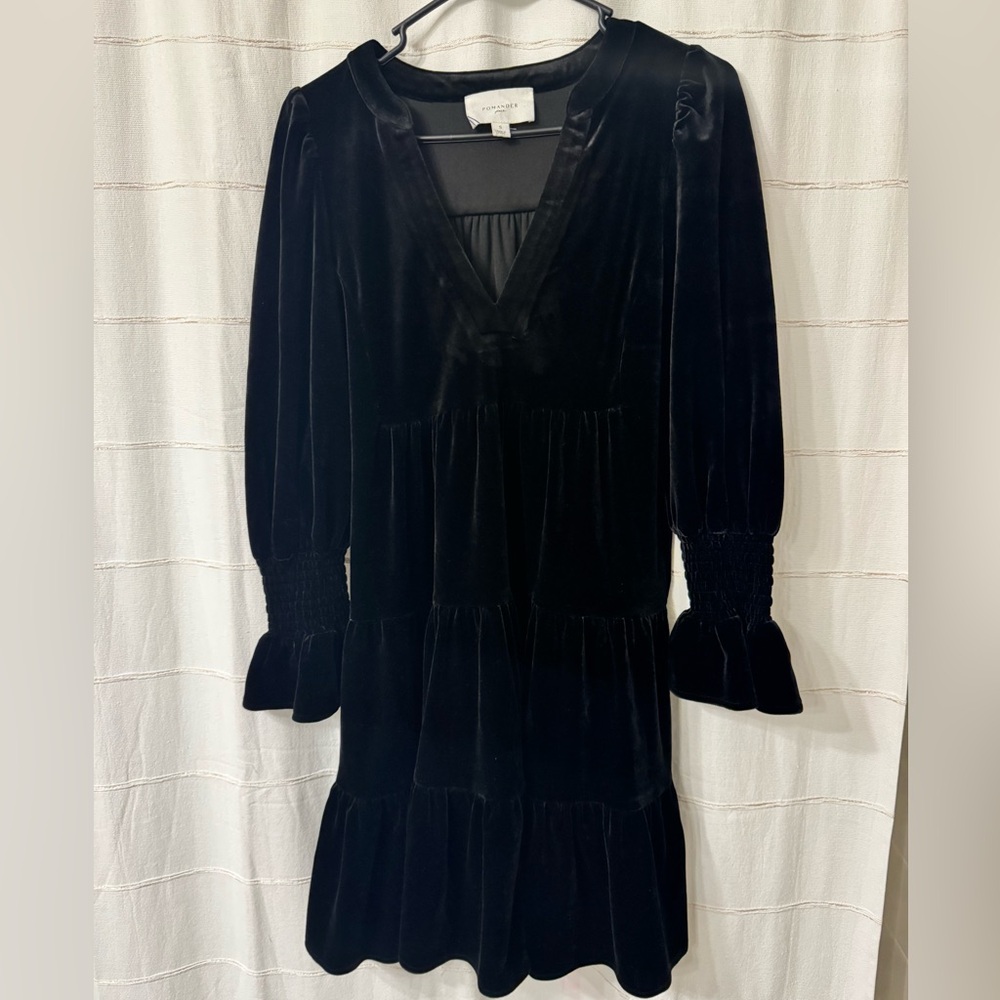 Pomander Place Black Velvet Long Sleeve Dress